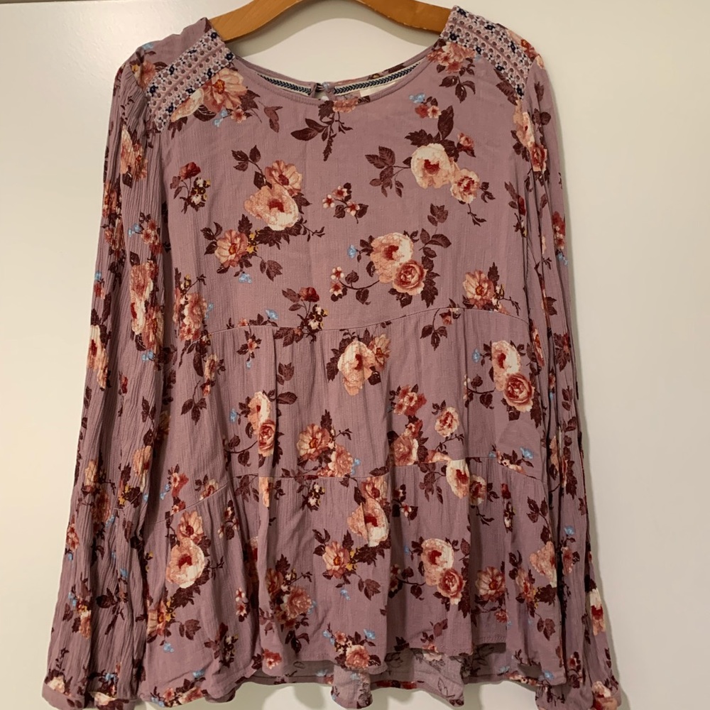 Knox Rose Purple Floral Peasant Top